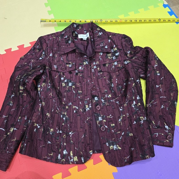 Vintage Erin London Jacket Women's Small Burgundy Floral Textured Art To Wear S - Picture 2 of 11